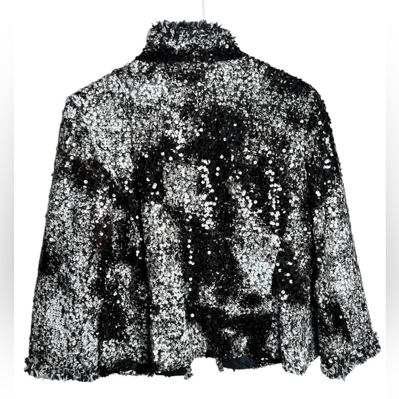 Carlisle Sequin Black White Edgy Silk Jacket Size 10 - Picture 4 of 5
